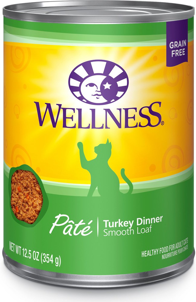 WELLNESS CAT FOOD 12.5OZ PATE TURKEY DINNER SMOOTH LOAF GRAIN-FREE