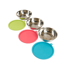Load image into Gallery viewer, MESSY MUTTS STAINLESS STEEL BOWLS AND LIDS LARGE (3 CUPS) 3 PACK

