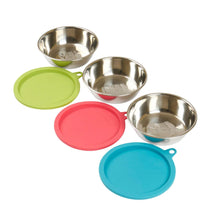 Load image into Gallery viewer, MESSY MUTTS STAINLESS BOWLS WITH LID MED (1.5 CUPS) 3 PACK
