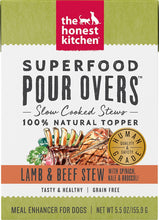 Load image into Gallery viewer, THE HONEST KITCHEN SUPERFOOD POUR OVERS LAMB &amp; BEEF STEW 5.5OZ WITH SPINACH, KALE &amp; BROCCOLI
