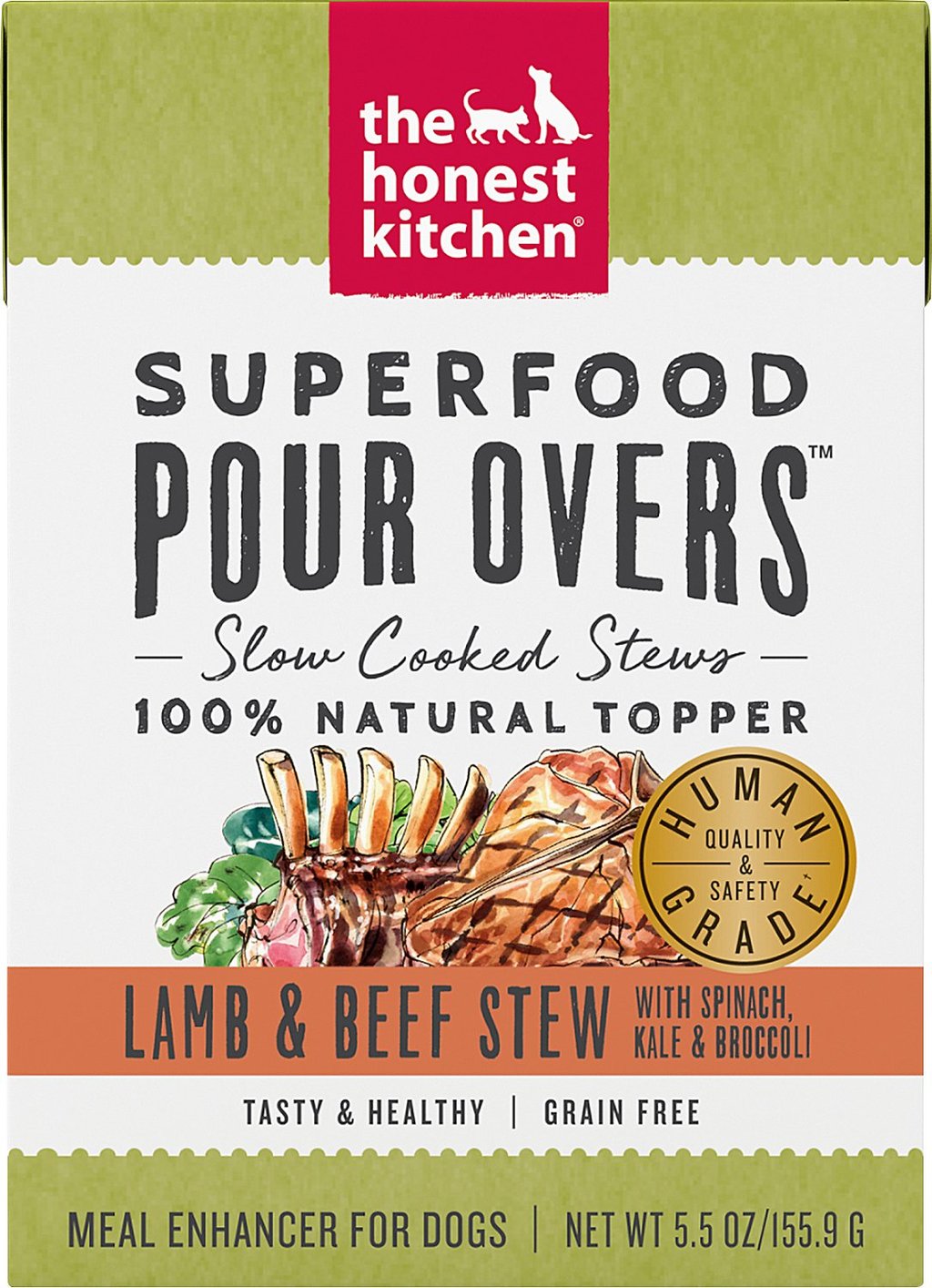 THE HONEST KITCHEN SUPERFOOD POUR OVERS LAMB & BEEF STEW 5.5OZ WITH SPINACH, KALE & BROCCOLI