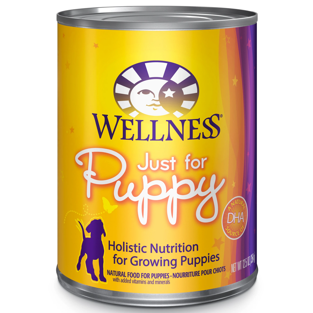 WELLNESS PUPPY DOG FOOD 12OZ JUST FOR PUPPY CANNED DOG FOOD